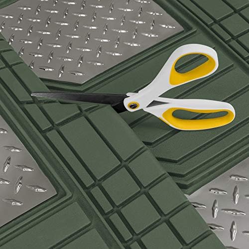 Cat® DiamondShield Rubber Floor Mats for Cars Trucks SUV, All Weather Protection, Front and Rear Car Mats with Heel Pad & Anti-Slip Backing, Universal Trim-to-Fit Rubber Floor Mats for Car, Green