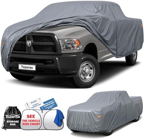 Truck Cover Waterproof All-Weather,Outdoor Full Exterior Pickup Covers(Length 243-250 inch) with Windshield Sun Shade Universal Fit Ford F-Series, Tundra, RAM 1500 etc,Size T6 (See SizeChart)