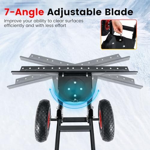 Goplus 36” Wide Snow Pusher, Heavy-Duty Metal Snow Shovel with Wheels