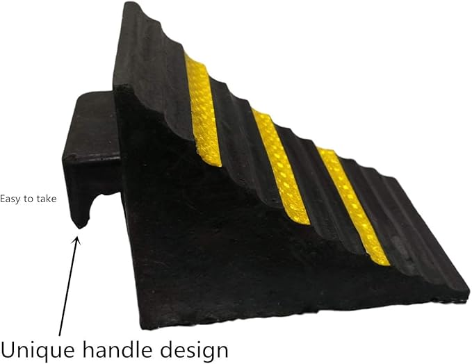 2 Pack Heavy Duty Large Solid Rubber Wheel Chocks for Travel Trailer Hauler Truck Fire Truck Commercial Vehicle RV with Reflective Tapes 13.4" x 6" x 7.3" Black and Yellow