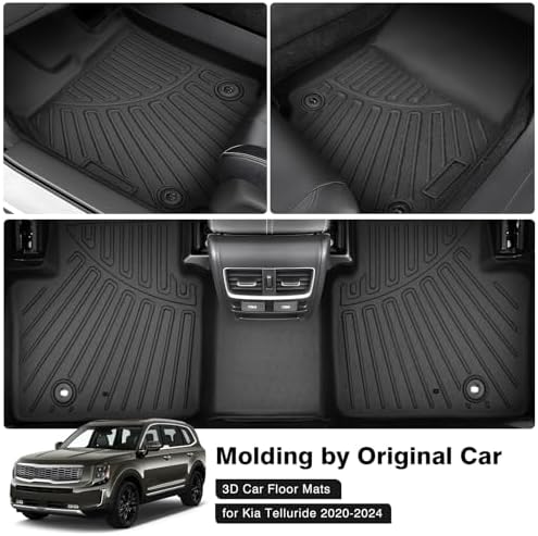 Powerty Floor Mats for 2020-2025 Kia Telluride 7 Seats All Weather 3D TPE Anti-Slip Car Liners for 1st & 2nd & 3rd Row Accessories