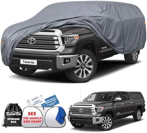 Truck Cover Waterproof All-Weather,Outdoor Full Exterior Pickup Covers Snow Cover for Truck Cover with Camper Shell Topper 211-228 inch,with Windshield Sun Shade,Size T3+ (See SizeChart)
