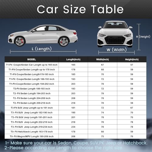 Car Cover Waterproof All Weather, Full Exterior Coupe/Sedan Cover Universal Fit Ford Mustang, Chevy Camaro/Corvette C3/C8, Kia Optima, Audi A4/A5, BMW 5 Series etc, See Chart (Length 186"-193").