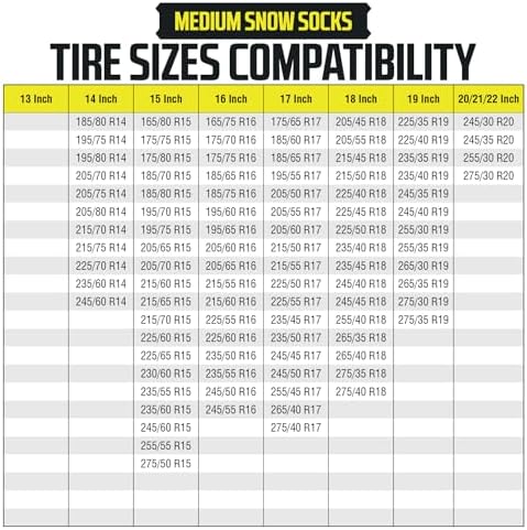 Snow Socks for Tires - Great Alternative to Tire Chains for Cars, 3D Fabric for Maximum Tire Traction & Grip, Fits SUVs, Most Subaru Models, Minivans, Pickups & Sedans (Set of 2) - Medium