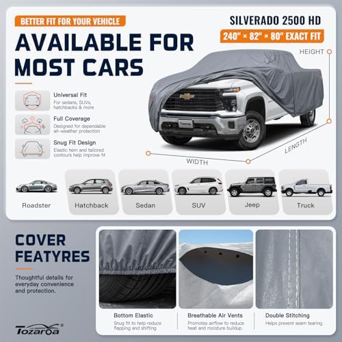 Truck Cover Waterproof All-Weather,Outdoor Full Exterior Pickup Covers(Length 251-262 inch) Custom Fit for Chevrolet Silverado 2500 3500,Ford F350,GMC 2500 etc Size T7(See Size Chart)