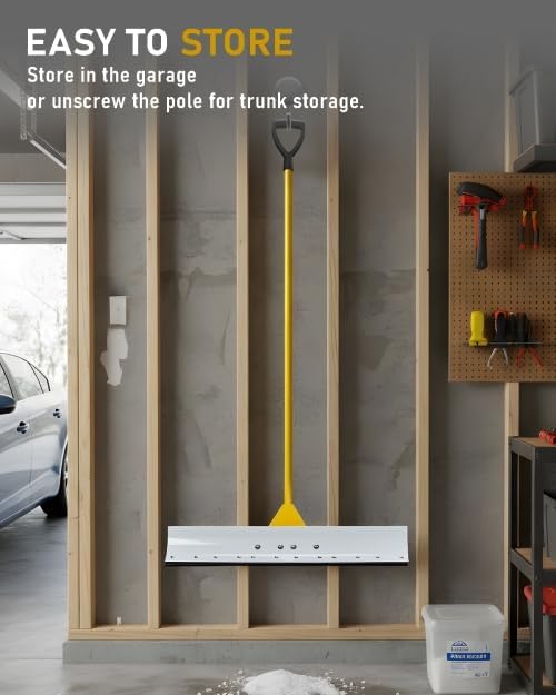TUFFIOM Snow Pusher Shovel for Driveway with Wheels, 29"/39" Wide Heavy Duty Push Snow Plow Shovel, Wheeled Rolling Snow Shovels for Removal Adjustable Angle & Height Handle (Yellow(29 inch))