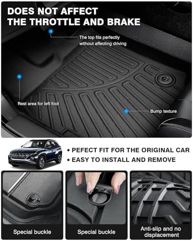 Powerty Floor Mats for 2022-2025 2026 Hyundai Tucson Gas (Non-Hybrid Models) All Weather 3D TPE Anti-Slip Car Liners for 1st & 2nd Row Accessories(NOT for Hybrid)