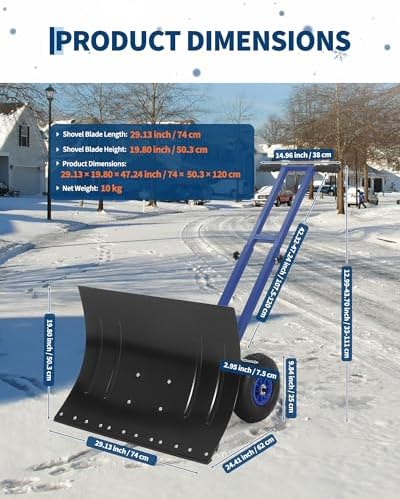 TrailBlaze Heavy Duty Rolling Snow Shovel with Wheels – 29" Wide Angled Steel Blade – Adjustable Double Handle – 5-Position Ergonomic Design – Efficient for Driveways, Sidewalks, Pavement – Black