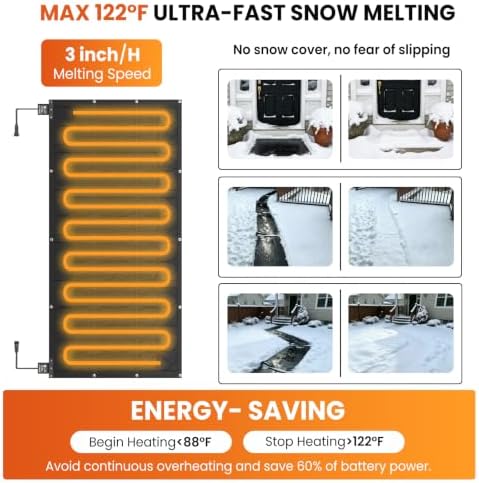 1PC 30x60in Snow Melting Mat Outdoor, Heated Walkway Mat With Power Unit