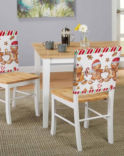 Christmas Gingerbread Man Chair Back Covers Set of 8 Xmas Stars Candy Sugar Watercolor Vintage Washable Removable Chair Cover Slipcover Protector for Dining Room Hotel Party Holiday Decor
