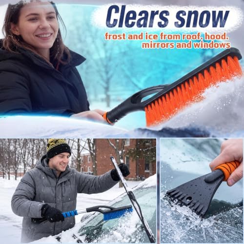 Uiifan 8 Pack 27" Snow Brush and Ice Scraper for Car SUV Truck,Orange,Blue