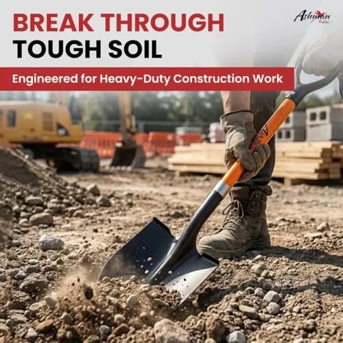 Ashman Heavy-Duty Digging Shovel (2 Pack) with Trenching Blade and 41-Inch Comfortable Handle - Ideal for Garden, Landscaping, Construction, and Masonry - Perfect for Digging Soil, Dirt, and Gravel.