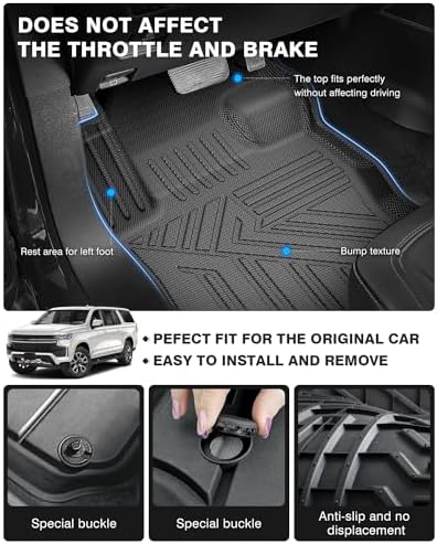 Powerty Floor Mats Cargo Liner for 2021-2024 2025 2026 Chevy Chevrolet Suburban/GMC Yukon XL 8 Seats All Weather 3D TPE Anti-Slip Car Protection, 1st & 2nd Row Set with Rear Cargo Mat Accessories