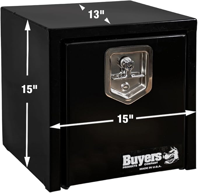 Buyers Products 1703320 Black Steel Underbody Truck Tool Box – 15 x 13 x 15 Inch - Truck Bed & Underbelly RV Storage Box, Locking T-Latch, Weather-Resistant, Heavy-Duty Flatbed Job Box, Made in USA