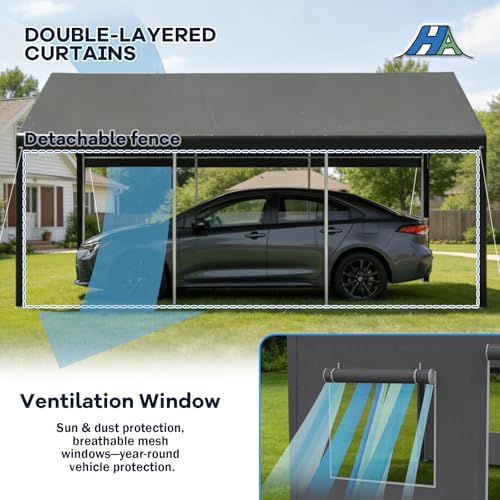 12x20 Heavy Duty Carport Canopy, All-Weather Car Ports, Grey