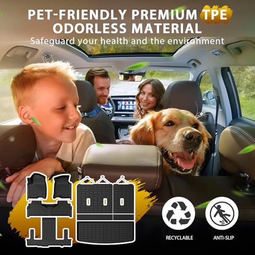 Powerty Floor Mats for 2021-2025 2026 Chevrolet Chevy Tahoe/GMC Yukon 7 Passenger Car Mats (Not for Yukon XL), All Weather 3D TPE Trunk Cargo Liner Seat Back Covers Protectors Full Set Car Accessories
