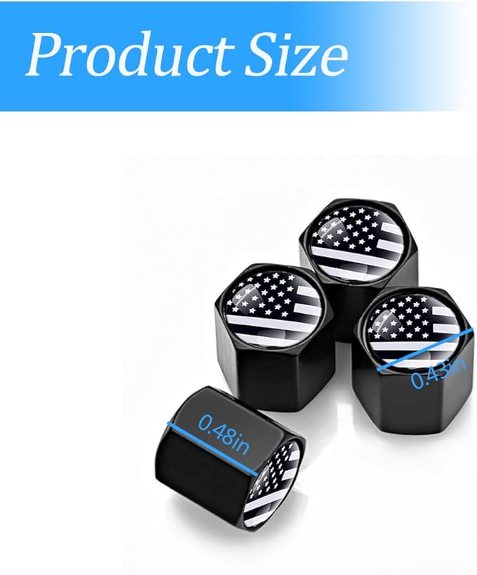 Tire Valve Stem Cap for Car, 4 Pack American Flag Pattern Anti-Rust Airtight Universal Valve Stem Covers for Cars, Vehicles, Bicycles, Trucks, Motorcycles, Car Accessories (Black)