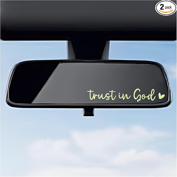 DXNQ 2 PCS Trust in God Rearview Mirror Decals, Automotive Vinyl Rear View Mirror Decorative Stickers, Waterproof Trust in God Stickers for Car Truck Laptop, Car Accessories (Luminous)