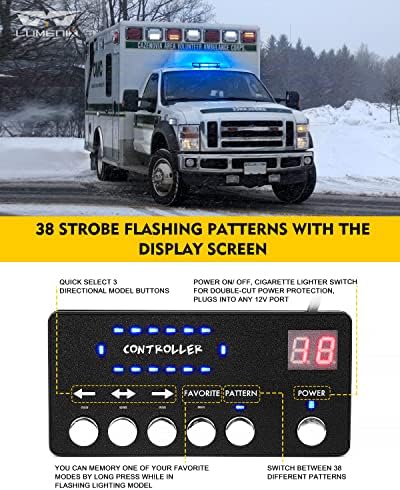 LUMENIX 42 LED Roof Top Strobe Beacon Light Bar, Patent Design, Blue
