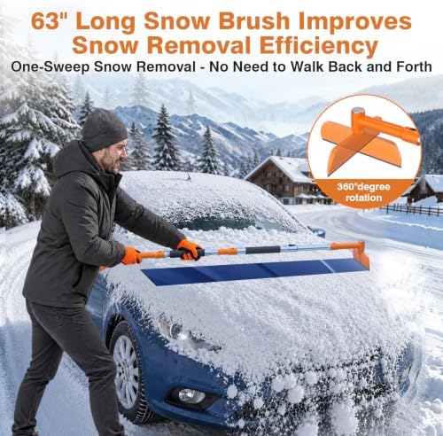 63" Long Snow Brush Kit with Ice Scraper & Snow Shovel for Car Windshield
