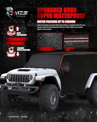 MZS 600D Waterproof Outdoor Cab Cover for Wrangler JK JL 4 Door 2007-2026