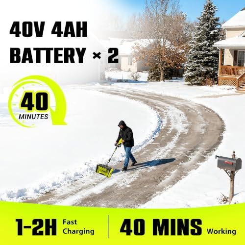 Litekon 40V Brushless Cordless Snow Shovel, 13-Inch Electric Snow Blower with 2X 4.0Ah Batteries Snow Removal with 30FT Throw Distance for Patio, Deck, Driveway,Green