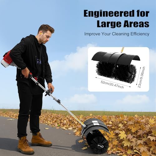 2-Stroke 2.3HP Gas Powered Leaf Blower & Lawn Sweeper, 52CC Handheld Backpack Sweeper with 20.47-Inch Brush, Shoulder Strap & Protective Cover, Snow Blower for Driveway Sidewalk Garden Debris Removal