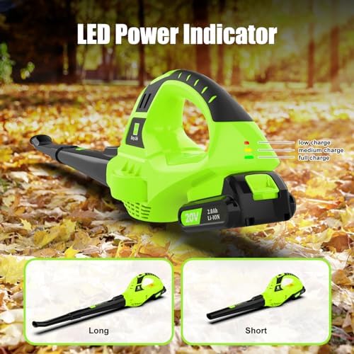 Leisch Life 21V Leaf Blower Cordless | Handheld Electric Lightweight Blower with 2.0Ah Rechargeable Battery & Fast Charger | Adjustable Speeds, Portable Design for Lawn, Patio, Yard, Sidewalk Cleaning