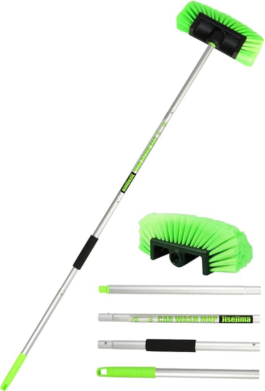 Five-Sided Car Wash Brush with Long Handle，Soft Bristle Scrub Cleaning Mop with Extendable Handle for Car, SUV, Truck, Caravan, Boat, House Siding, Sweep Snow 60”/151cm