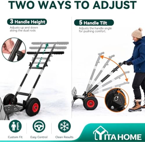 YITAHOME 36" Snow Shovel with Wheels, Heavy Duty Snow Pusher
