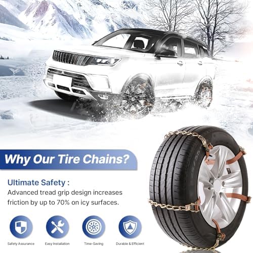 Snow Chains, 225-295mm Universal Tire Chains for Car, SUV, RV, Pickup Trucks, Adjustable Emergency Anti-Skid Thickening Tire Traction Chain (10 Packs)