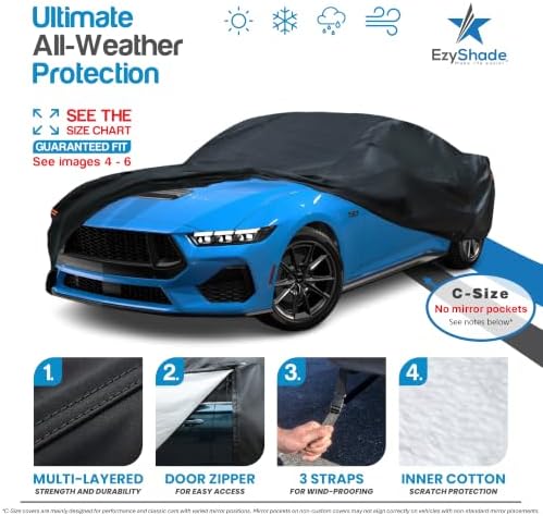 EzyShade Sports Car Cover Waterproof All Weather. See Size-Chart. Black C5