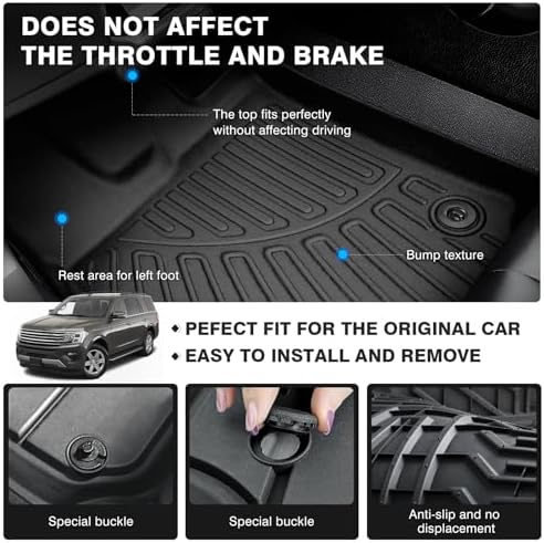 Powerty Floor Mats for 2018-2024 Ford Expedition 8-Seat (Fit for 2nd Row Bench) All Weather 3D TPE Anti-Slip Car Liners for 1st & 2nd & 3rd Row Accessories