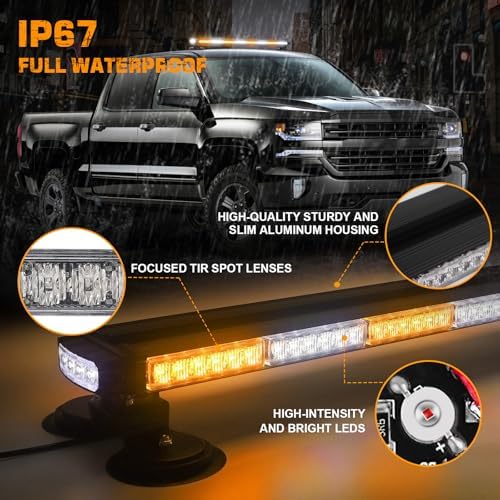 XRIDONSEN 37" 104 LED Roof Strobe Light Bar, Top Amber White Strobe Lights