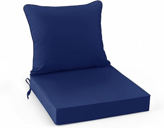 Summsun Patio Chair Cushion Set with Removable Cover, Waterproof Backrest and Seat Cushion Set Replacement for Outdoor Furniture, 19 x 19 Inch, Navy, 1 Set