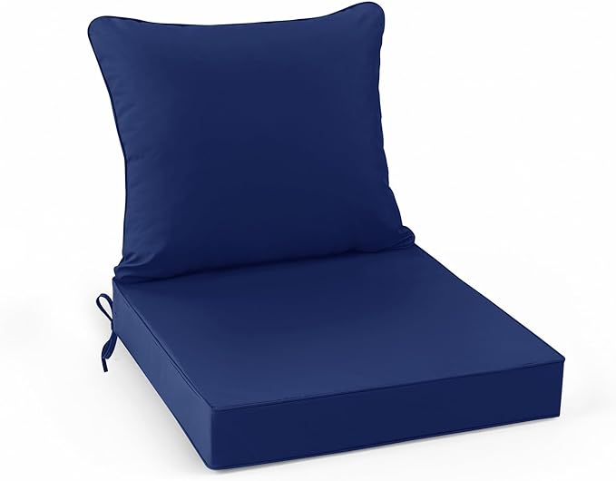 Summsun Outdoor Cushions for Patio Furniture 24 x 24 Inch, Double-Sided Waterproof Backrest and Deep Seat Cushion Set with Removable Cover, Navy, 1 Set