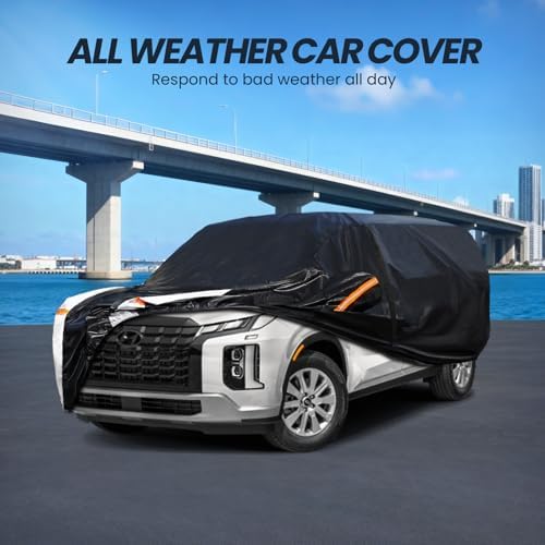 Multi-Layer Car Cover Custom Fit for Hyundai Palisade(2018-2026), 100% Waterproof All Weather for Automobiles, Gift with Towel, Heavy Duty Car Covers for Rain Sun UV Protection with Door Zipper