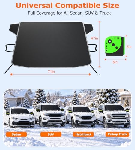 DooGooCoo 3-in-1 Universal Windshield Cover for Ice & Snow with Ice Scraper