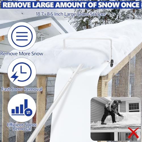 GMAK Large Snow Roof Rake with Wheels, 20FT Durable Aluminum Telescopic Roofs Shovel, Heavy Duty Snow Removal Tool with Wheels & Nylon Slide for Winter Housetop Roof Snow and Leaves