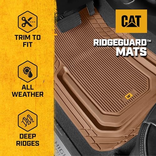 Cat® ToughLiner™ Car Floor Mats - Heavy Duty Trim to Fit Mat for Trucks - Car Mats & SUV Floor Liners for Car - All-Weather Truck Accessories & Odorless Rubber Automotive Mats - Beige