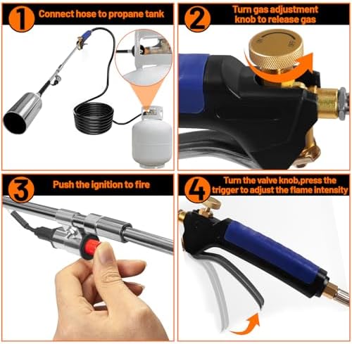 Propane Torch Weed Burner Kit,High Output,Heavy Duty Blow Torch Flamethrower with 10FT Hose for Weeding,Roof Asphalt,lce Snow,Road Marking,Charcoal