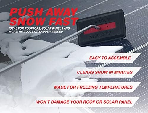 RoofBrum Snow Broom for Roof Snow Removal, 22 Foot - The Ultimate Snow Roof Rake for Your Home - Foam Head, 6 Piece Handle - Clear Wet, Heavy Snow from Your Roof, No Ladders Needed