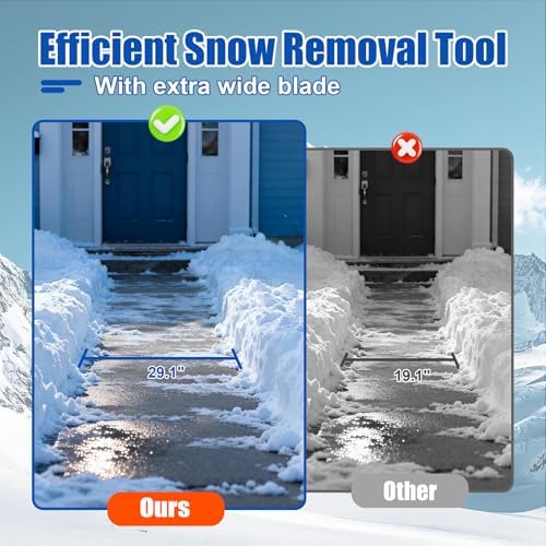 30” Snow Shovel with Wheels, Snow Pusher with Adjustable Angle & Height Handle, Snow Removal for Driveway Sidewalk, Ergonomic Double-Rod Design, Easy Assembly (Double Rod)
