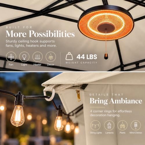 LAUSAINT HOME 12x12 Gazebo with Lights, Netting, Curtains & Double Roof