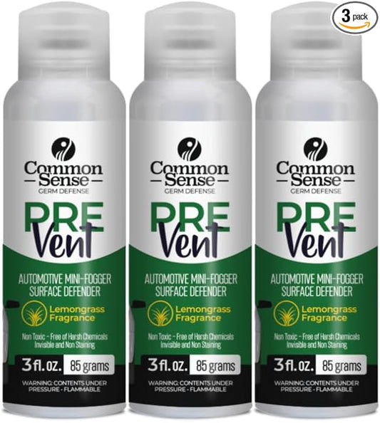 PreVent Car Fogger Deodorizing Air Refresher by Smart Common Sense, Long-Lasting Odor Control Spray for Vehicles, Lemongrass Fragrance, 3 fl. Oz 3-Pack