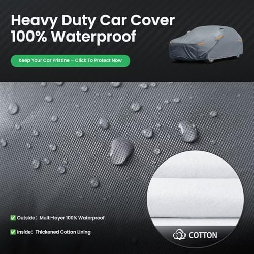 2026 Upgrade Car Cover Waterproof All Weather, Heavy Duty Outdoor Car Cover Universal Fit Sedan Lexus ES350, Tesla Model S, Lincoln MKZ, Toyota Avalon, Jaguar XJ, Ford Taurus, BMW 740i etc.