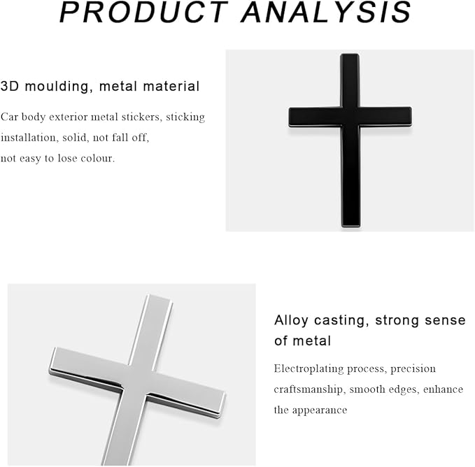 DXNQ 2PCS Metal Jesus Christ Cross Badge Stickers, 2.5"×1.8" Alloy 3D Individual Car Cross Sticker, Self Adhesive Scratch Covering Metal Cross Auto Emblem Decal for Car Body Fender Tail (Black+Silver)