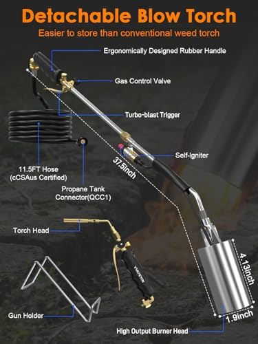 Propane Torch Weed Burner, 2-in-1 Weed Torch & Brazing Torch with 12FT Hose