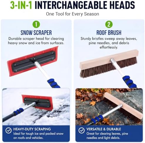 BreezeHug 24ft Roof Snow Rake 2 in 1 Extension Rod EVA Foam Brush