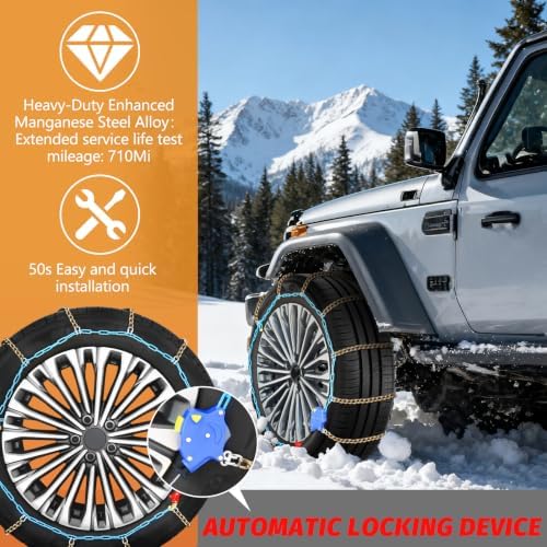 DEDC Auto Lock Snow Tire Chains Heavy-Duty Mn Steel Fits 255 265 275 285